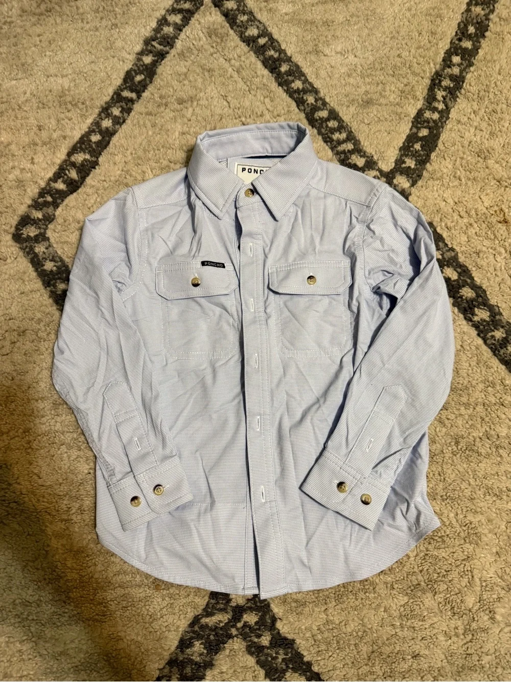 Youth Poncho Light Blue strip Button-Up Shirt